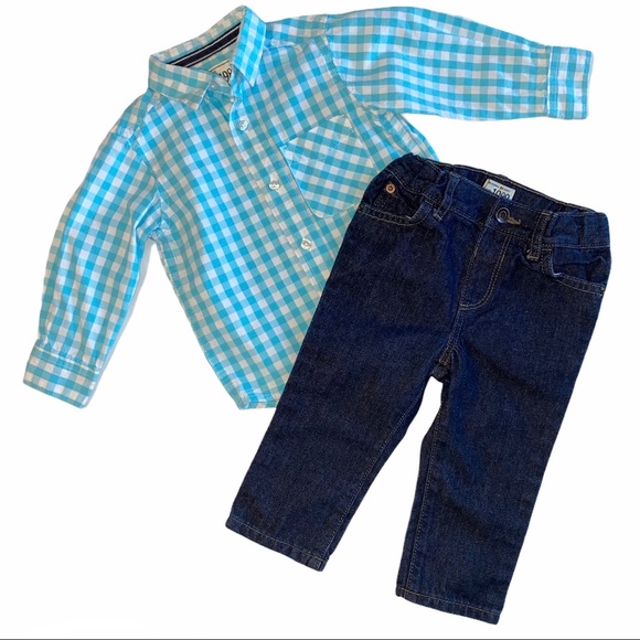 TCP Boys Outfit Set Gingham Shirt Jeans Lot 12-18M